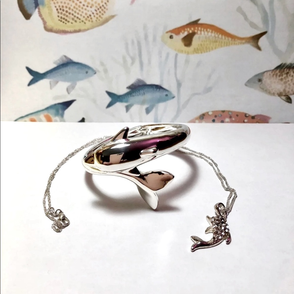 🐬 Silver Dolphin Crystal necklace & Bracelet